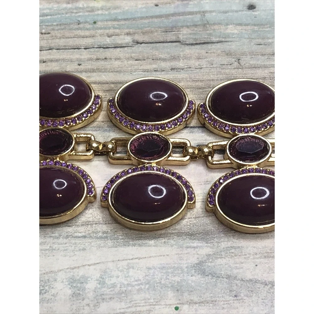 Banana Republic BR Purple Crystals and Gold‎ Tone Links Bracelet 7.5
